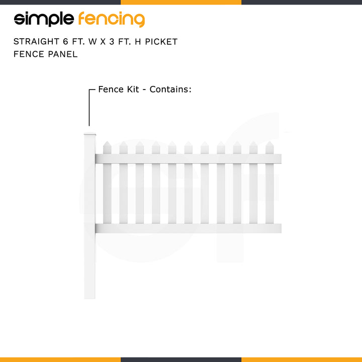 Classic Straight Top Picket Fence Panel | 6ft x 3ft (183cm x 91cm) - Simple Fencing
