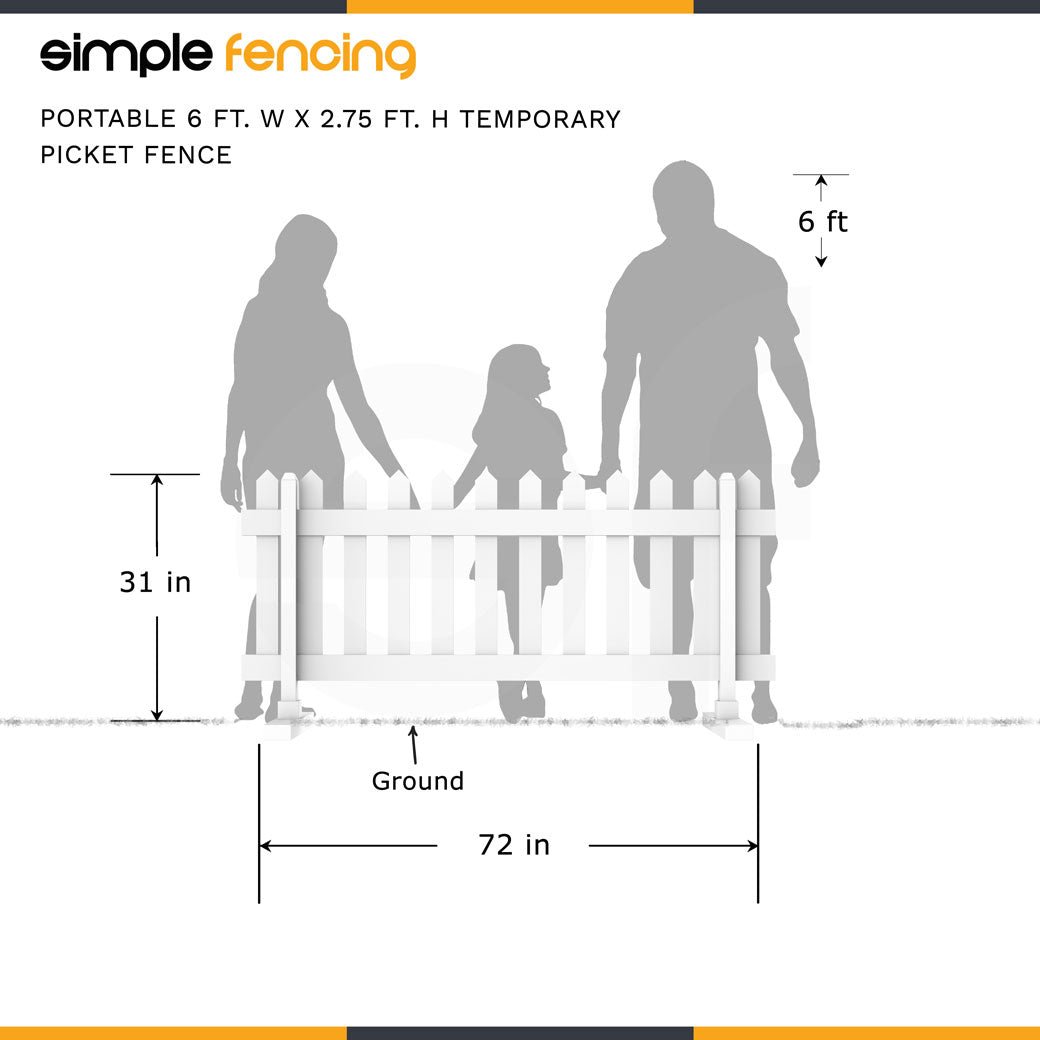 Portable Picket Fence Panel | 6ft x 2ft 8in (183cm x 82cm) - Simple Fencing