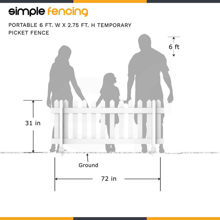 Portable Picket Fence Panel | 6ft x 2ft 8in (183cm x 82cm) - Simple Fencing
