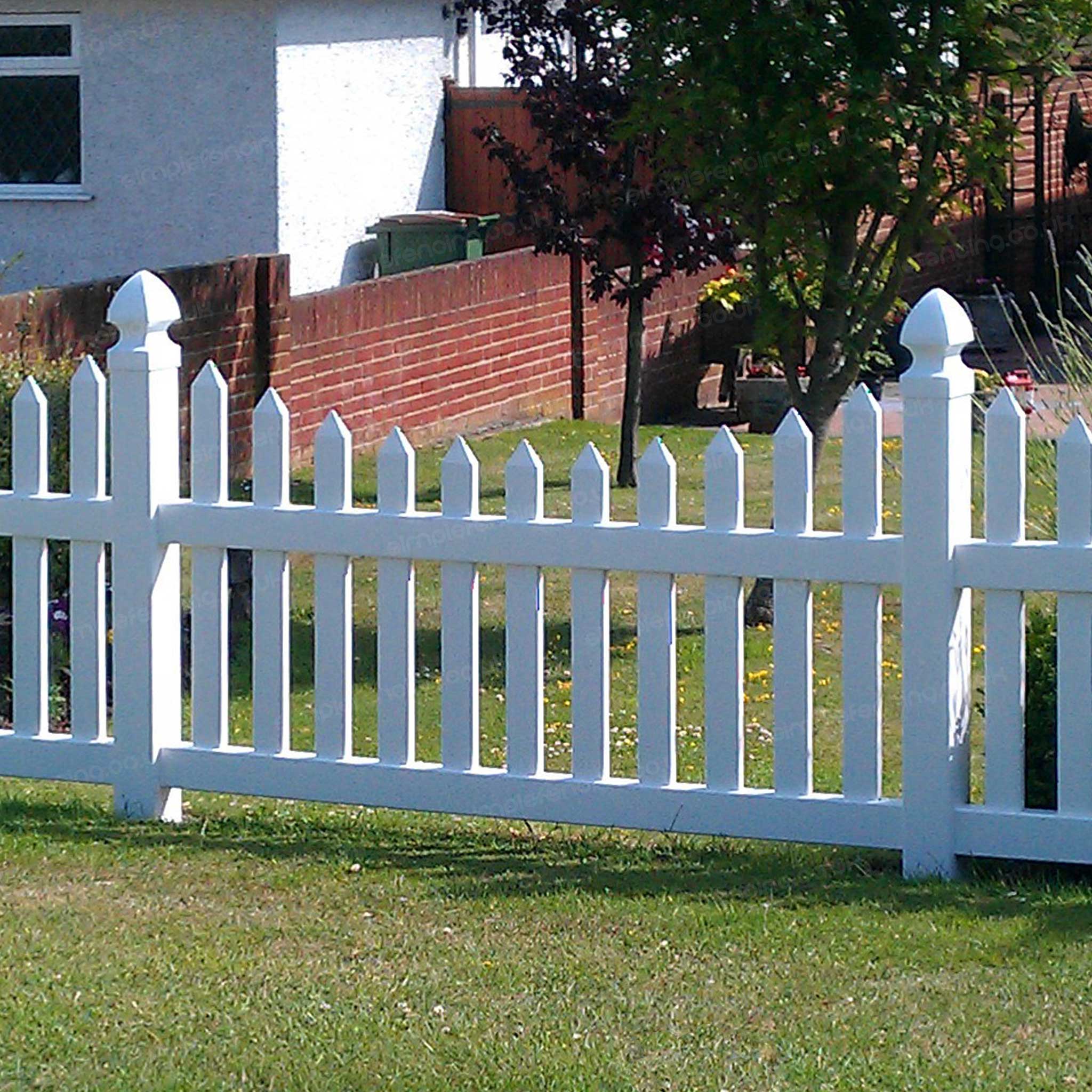 Classic scalloped white PVC picket fence panel, 6ft x 4ft