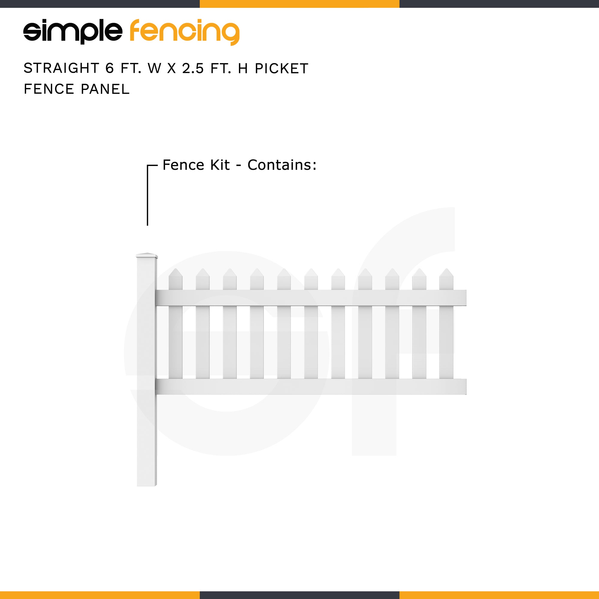 Classic Straight Top Picket Fence Panel | 6ft x 2.5ft (183cm x 76cm) - Simple Fencing