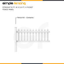 Load image into Gallery viewer, Straight 6 ft. W x 2.5 ft. H Picket Fence Panel