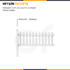 Straight 6 ft. W x 2.5 ft. H Picket Fence Panel