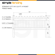 Load image into Gallery viewer, Straight 6 ft. W x 2.5 ft. H Picket Fence Panel