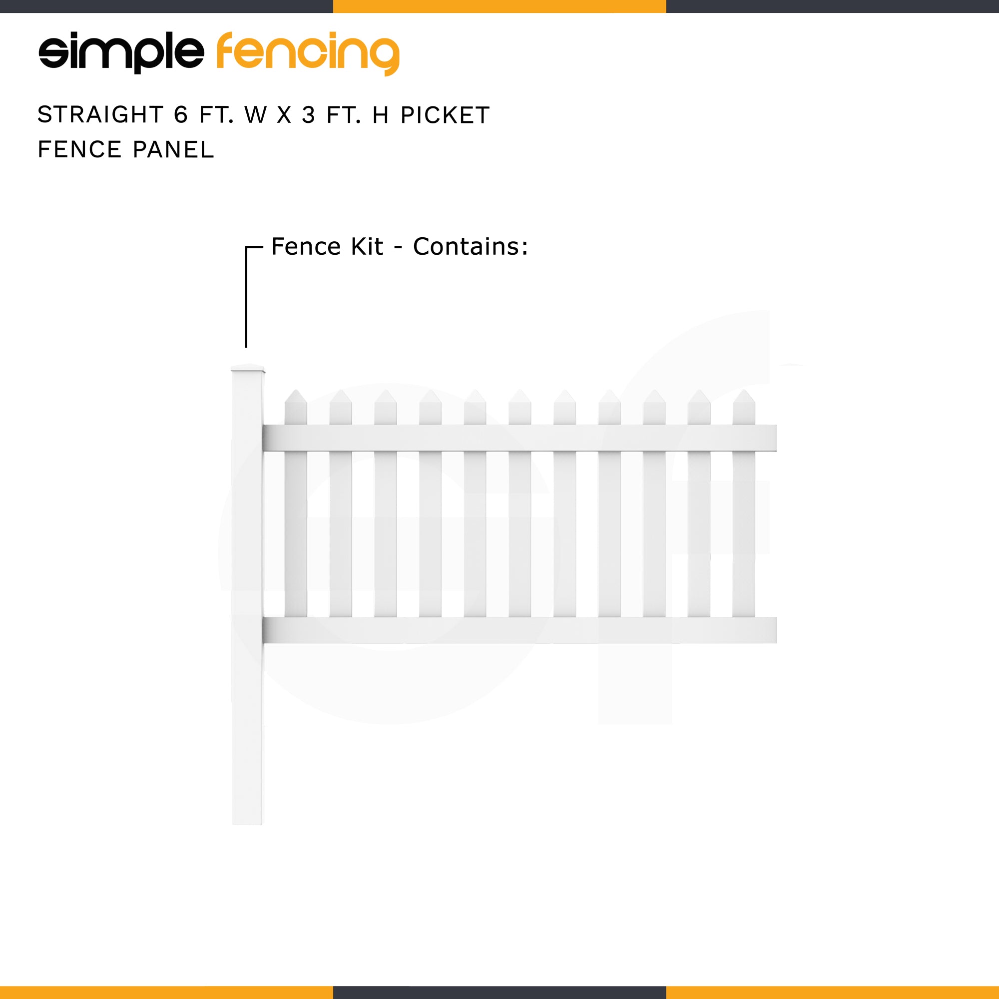 Classic Straight Top Picket Fence Panel | 6ft x 3ft (183cm x 91cm) - Simple Fencing