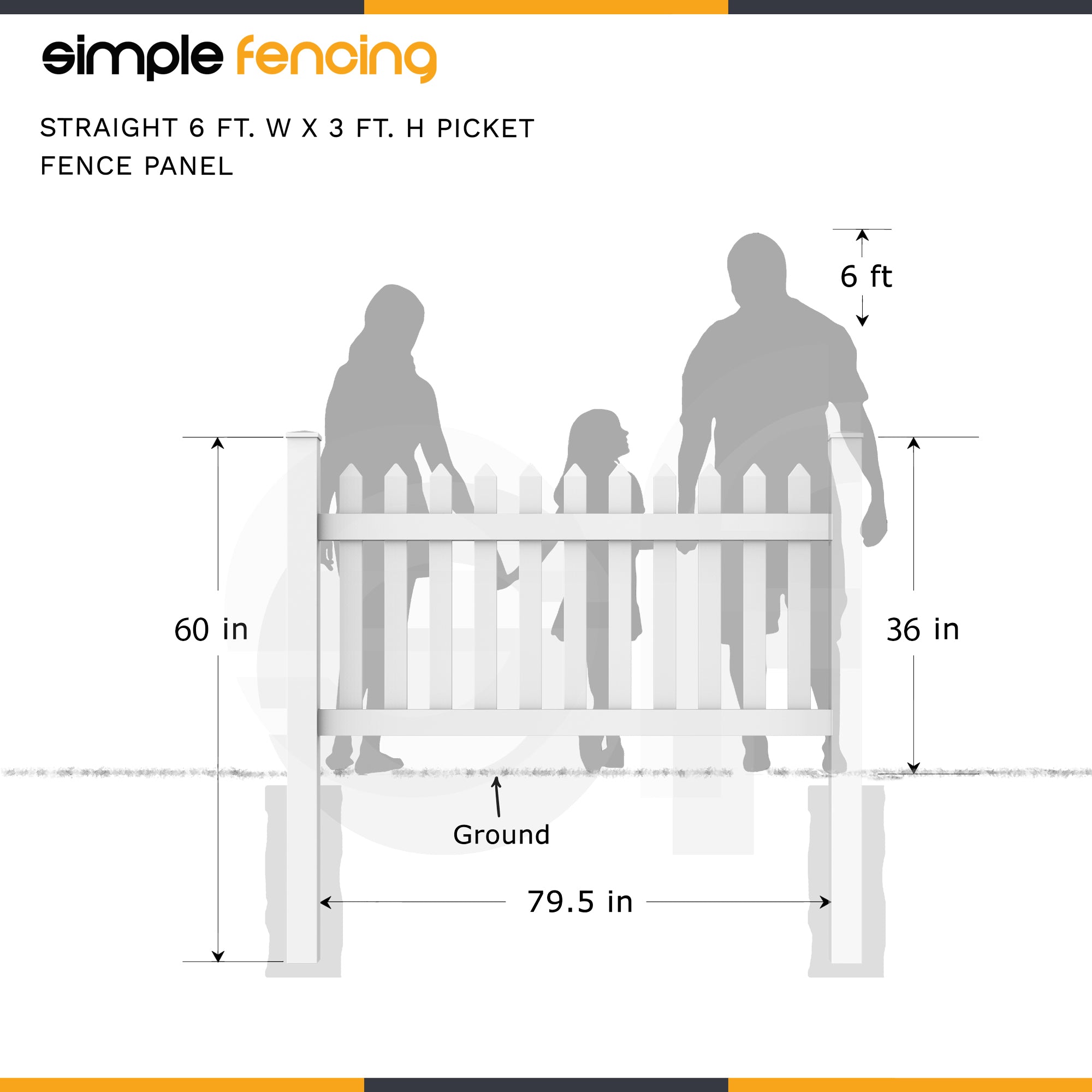 Classic Straight Top Picket Fence Panel | 6ft x 3ft (183cm x 91cm) - Simple Fencing