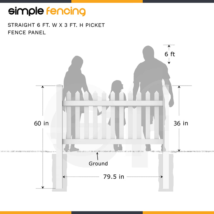 Classic Straight Top Picket Fence Panel | 6ft x 3ft (183cm x 91cm) - Simple Fencing