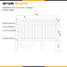 Load image into Gallery viewer, Straight 6 ft. W x 3 ft. H Picket Fence Panel