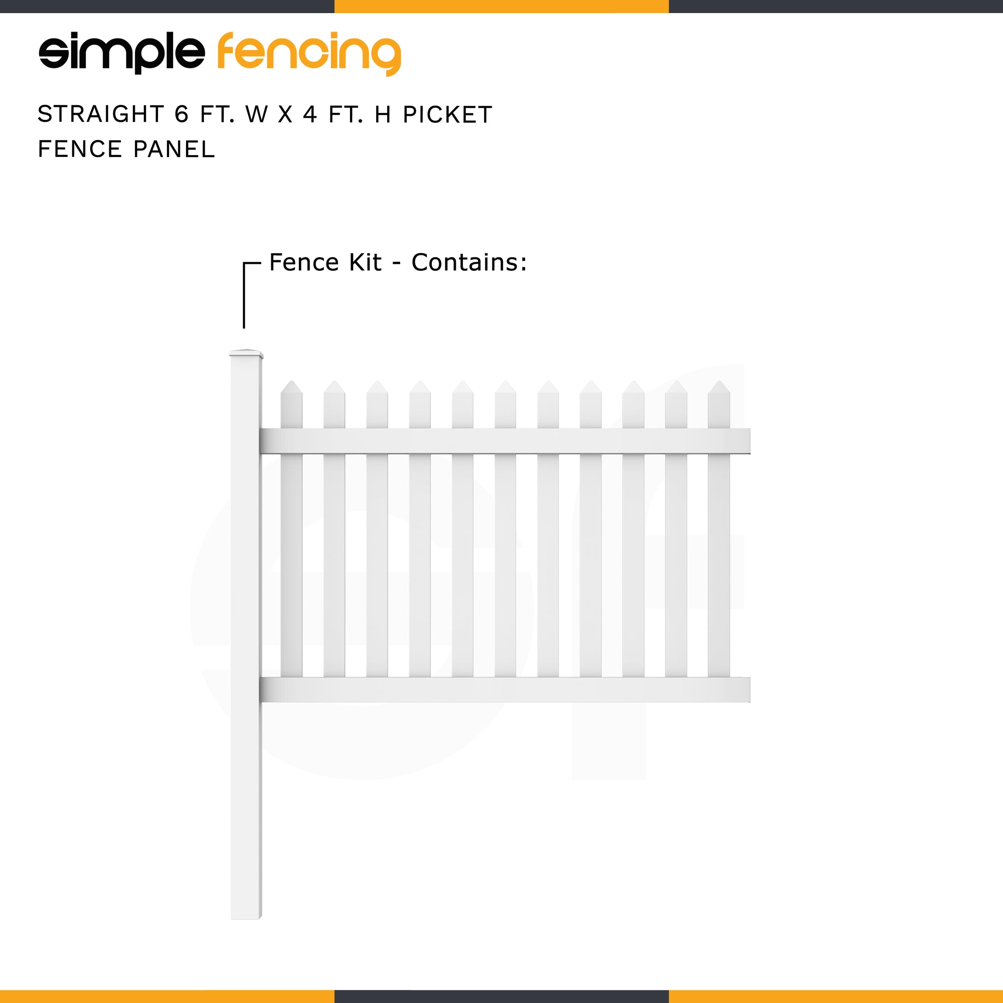 Classic Straight Top Picket Fence Panel | 6ft x 4ft (183cm x 122cm) - Simple Fencing