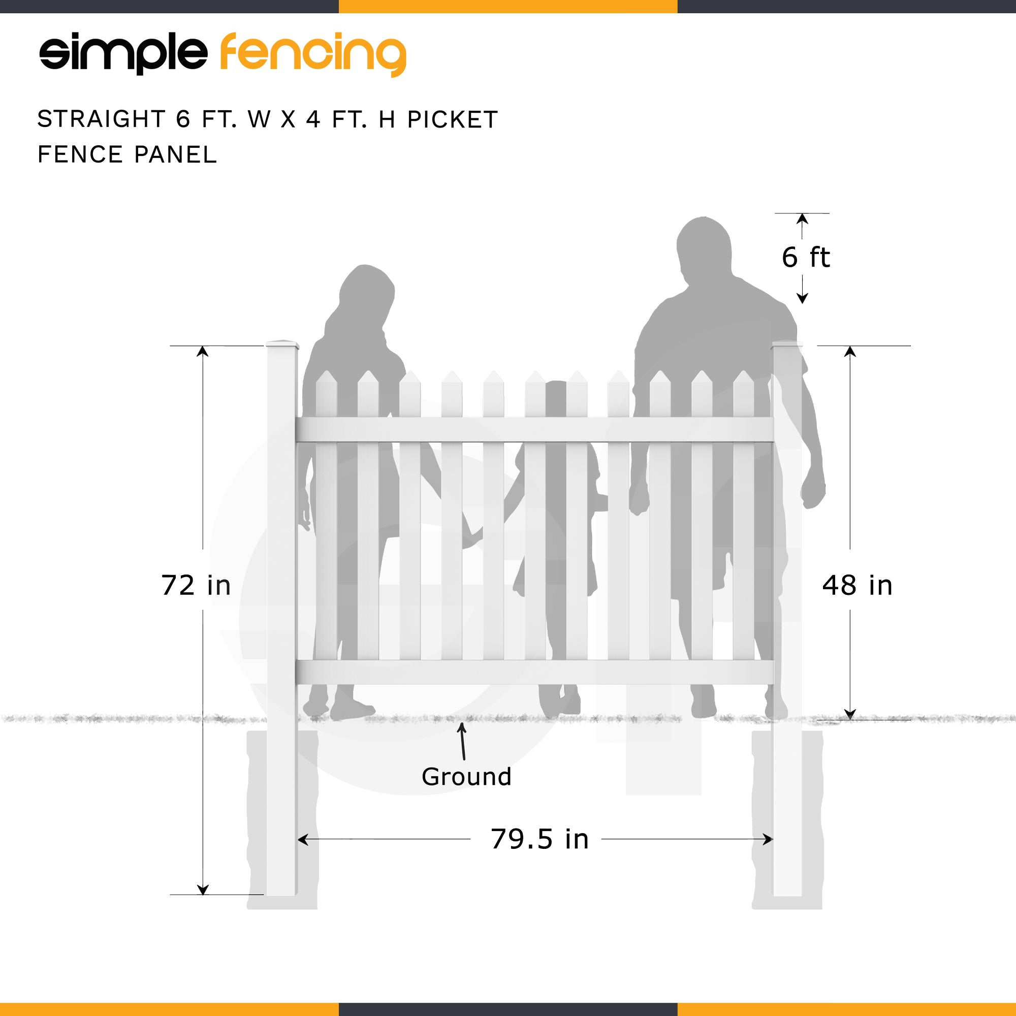 Classic Straight Top Picket Fence Panel | 6ft x 4ft (183cm x 122cm) - Simple Fencing