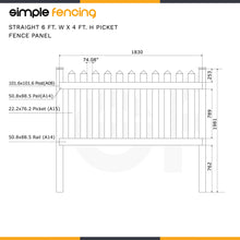 Load image into Gallery viewer, Straight 6 ft. W x 4 ft. H Picket Fence Panel