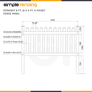 Straight 6 ft. W x 4 ft. H Picket Fence Panel