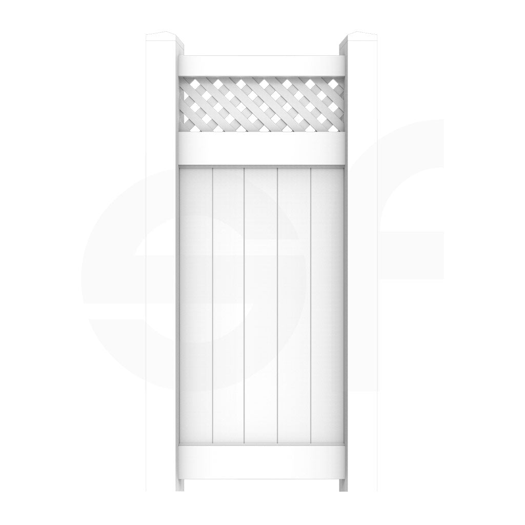 Cascade 3 - 4 ft. W x 6 ft. H White Vinyl Privacy Gate with Lattice - Simple Fencing
