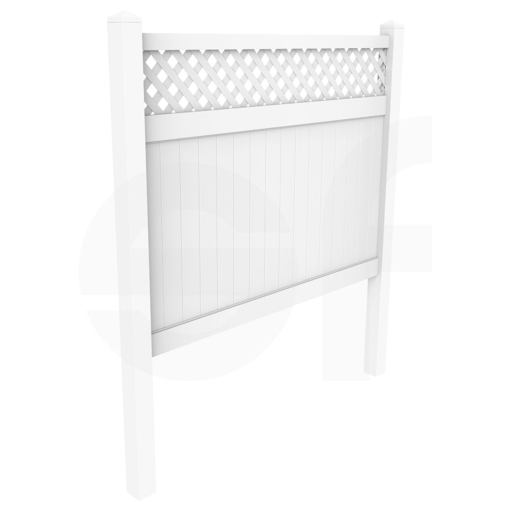 Cascade 8 ft. W x 6 ft. H White Vinyl Privacy Fence Panel with Lattice - Isometric View 2 by Simple Fencing | simplefencing.co.uk