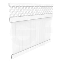 Load image into Gallery viewer, Cascade 8 ft. W x 6 ft. H White Vinyl Privacy Fence Panel with Lattice - Isometric View by Simple Fencing | simplefencing.co.uk