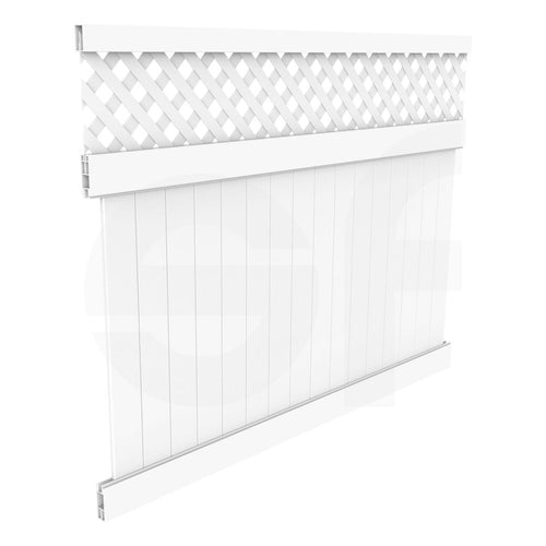 Cascade 8 ft. W x 6 ft. H White Vinyl Privacy Fence Panel with Lattice - Isometric View by Simple Fencing | simplefencing.co.uk