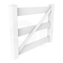 Load image into Gallery viewer, 3-Rail 4 ft. W x 4.5 ft. H White Vinyl Equine Fence Gate (Farm Fence Gate) - Isometric View by Simple Fencing | simplefencing.co.uk