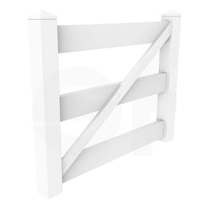 3-Rail 4 ft. W x 4.5 ft. H White Vinyl Equine Fence Gate (Farm Fence Gate) - Isometric View by Simple Fencing | simplefencing.co.uk