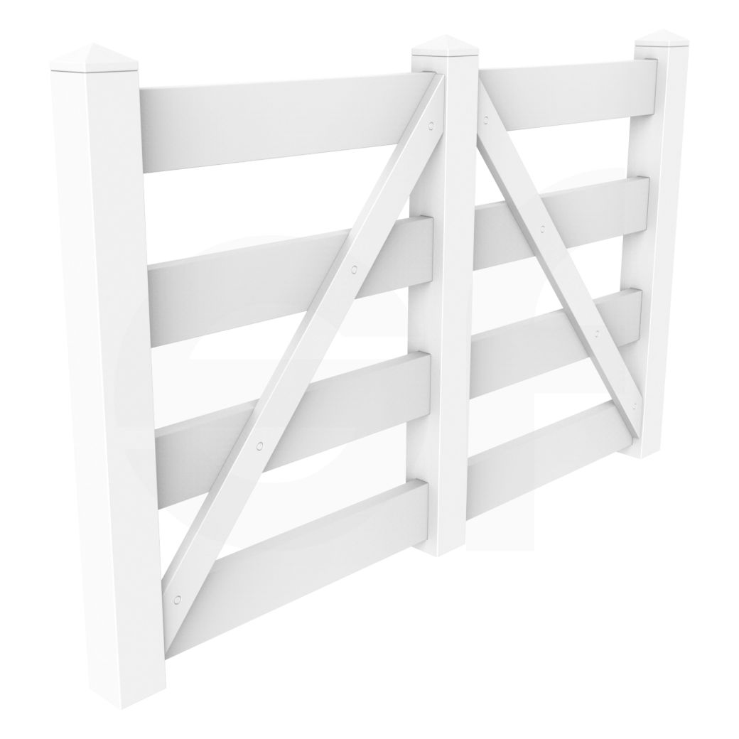 4-Rail 6 ft. W x 5 ft. H White Vinyl Equine Fence Gate (Farm Fence Gate) - Isometric View by Simple Fencing | simplefencing.co.uk