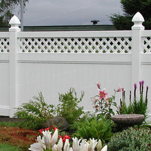 Load image into Gallery viewer, Cascade 8 ft. W x 6 ft. H White Vinyl Privacy Fence Panel with Lattice - Installation | simplefencing.co.uk