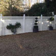 Load image into Gallery viewer, Cascade 8 ft. W x 6 ft. H White Vinyl Privacy Fence Panel with Lattice - Installation 2 | simplefencing.co.uk