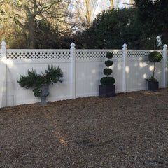 Cascade 8 ft. W x 6 ft. H White Vinyl Privacy Fence Panel with Lattice - Installation 2 | simplefencing.co.uk