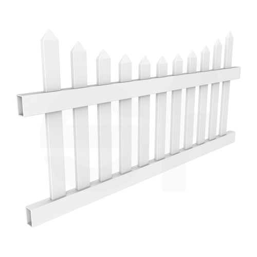 Scalloped 6 ft. W x 3 ft. H Picket Fence Panel - Isometric View by Simple Fencing | simplefencing.co.uk