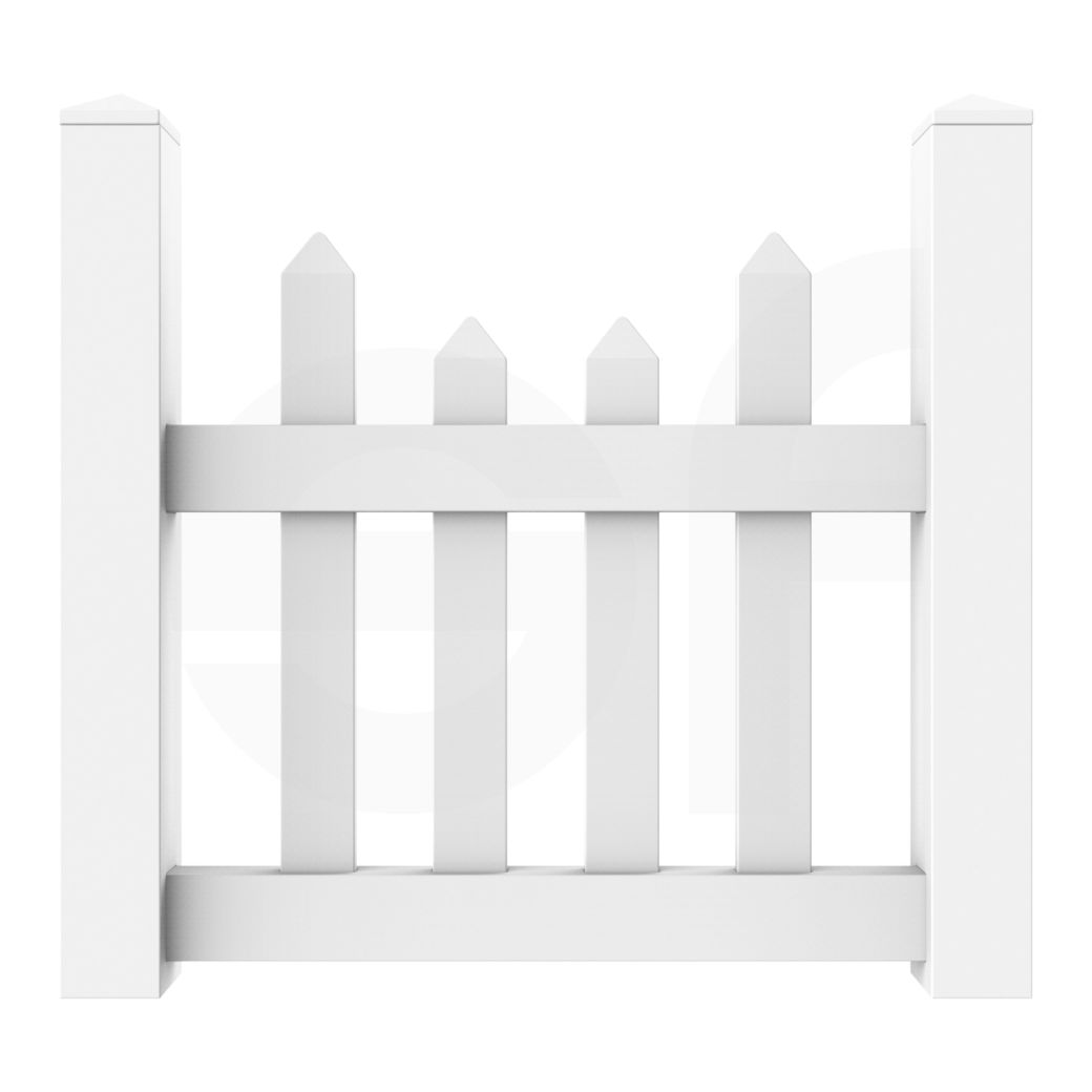 Scalloped 3 - 4 - 5 ft. W x 3 ft. H White Vinyl Picket Fence Gate - Simple Fencing
