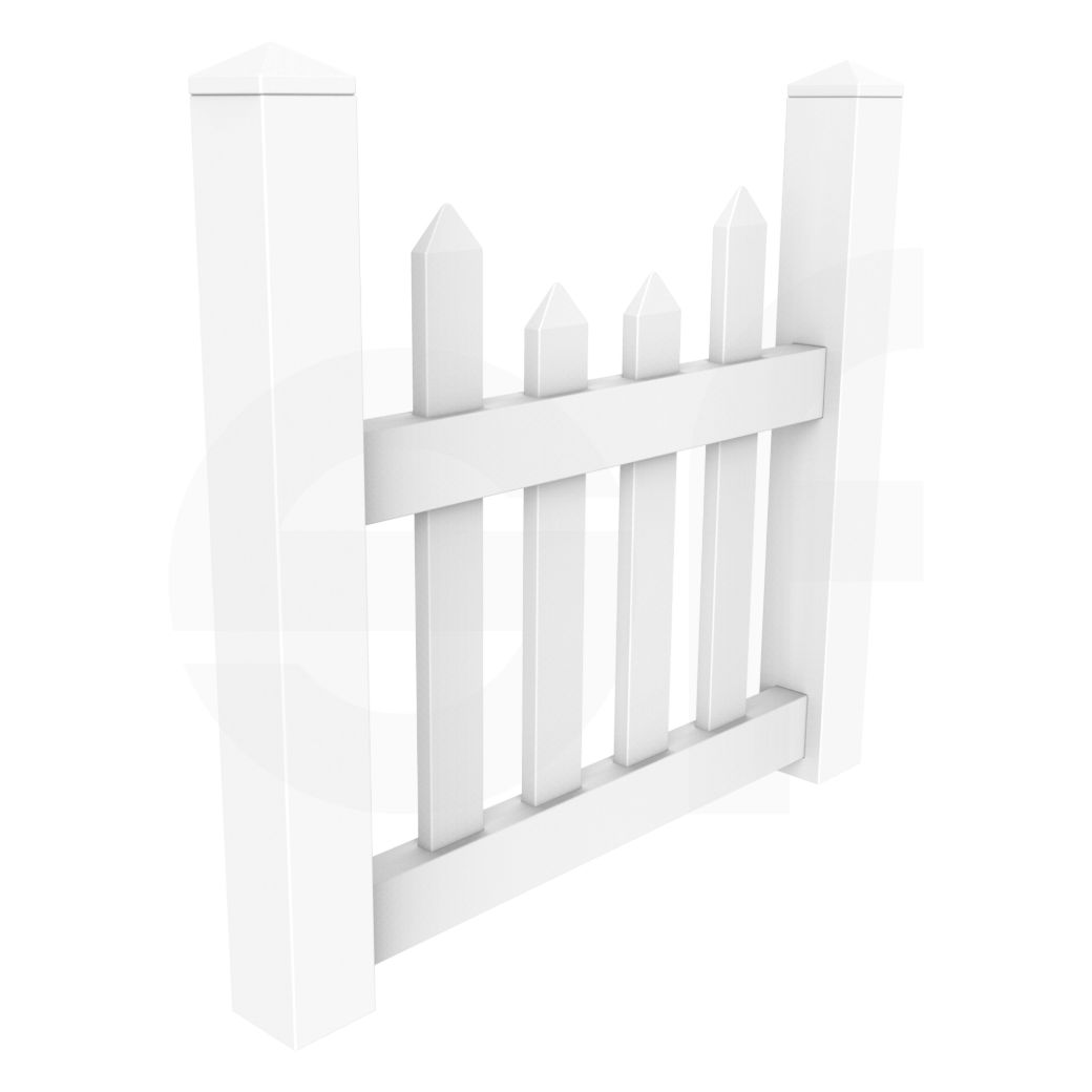 Scalloped 3 - 4 - 5 ft. W x 3 ft. H White Vinyl Picket Fence Gate - Simple Fencing