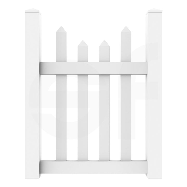 Scalloped 3 - 4 - 5 ft. W x 4 ft. H White Vinyl Picket Fence Gate - Simple Fencing