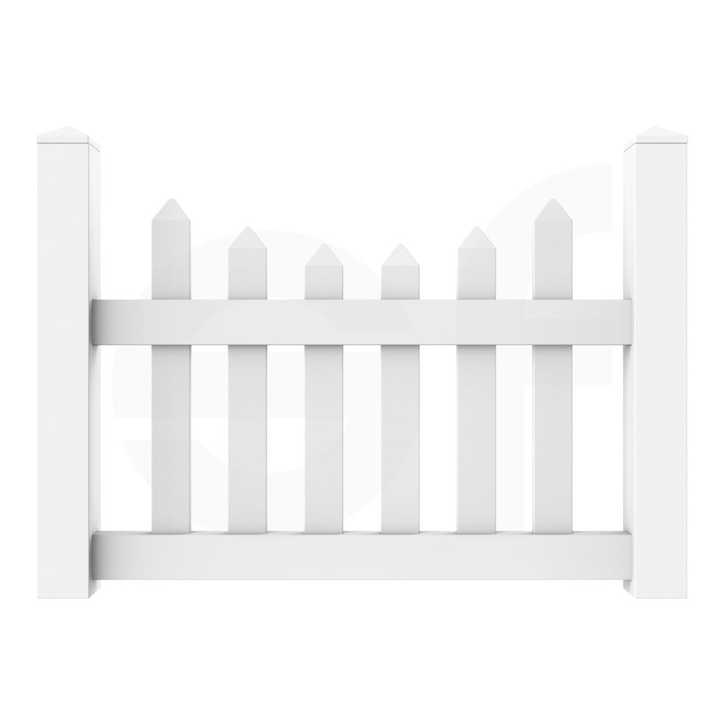 Scalloped 3 - 4 - 5 ft. W x 3 ft. H White Vinyl Picket Fence Gate - Simple Fencing