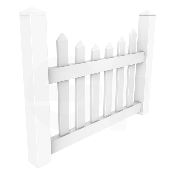 Scalloped 3 - 4 - 5 ft. W x 3 ft. H White Vinyl Picket Fence Gate - Simple Fencing
