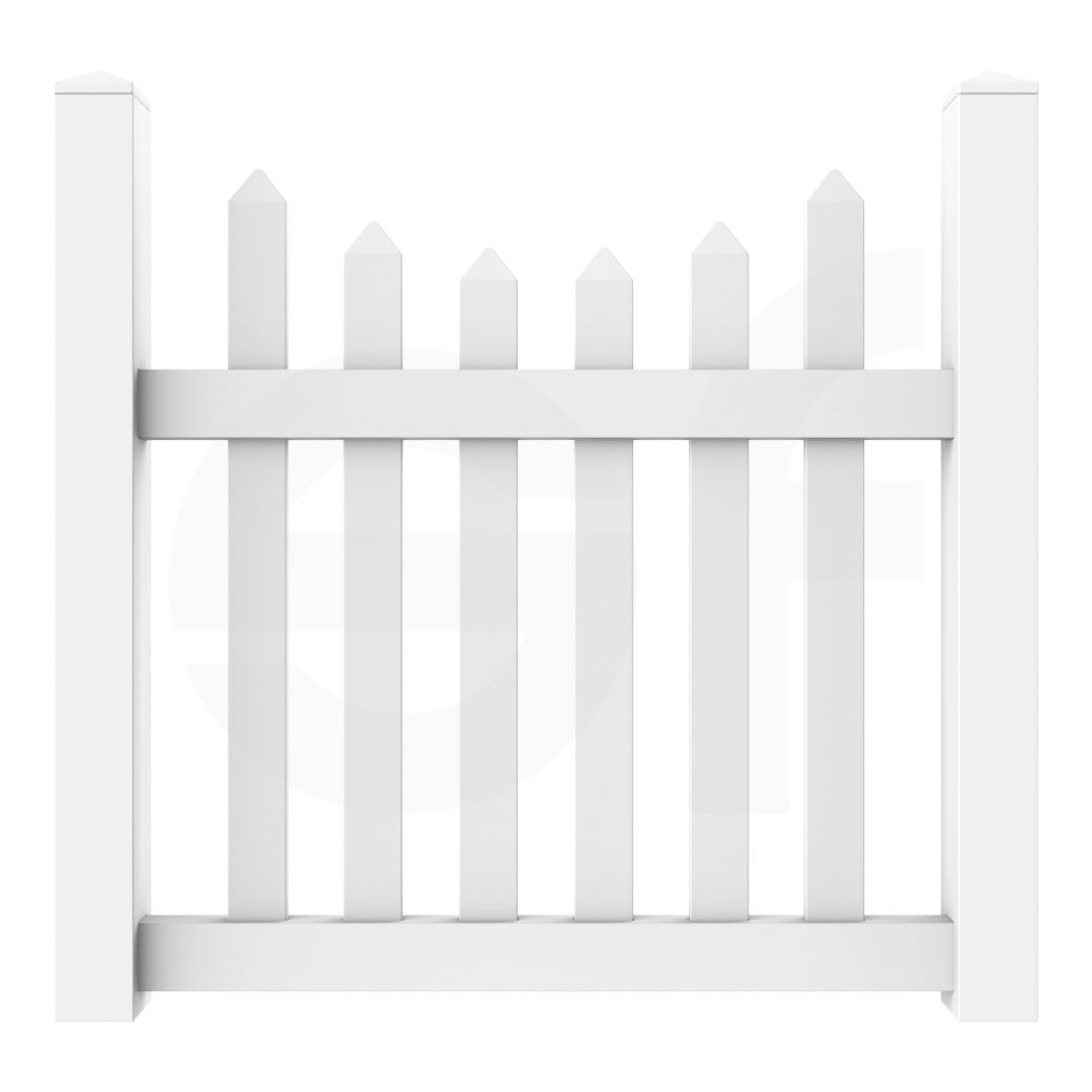 Scalloped 3 - 4 - 5 ft. W x 4 ft. H White Vinyl Picket Fence Gate - Simple Fencing
