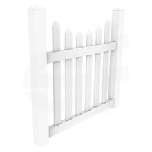 Load image into Gallery viewer, Scalloped 4 ft. W x 4 ft. H White Vinyl Fence Gate - Isometric View by Simple Fencing | simplefencing.co.uk