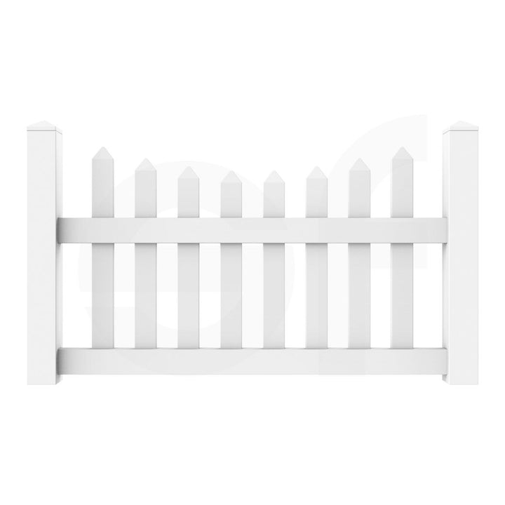 Scalloped 3 - 4 - 5 ft. W x 3 ft. H White Vinyl Picket Fence Gate - Simple Fencing