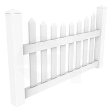 Load image into Gallery viewer, Scalloped 5 ft. W x 3 ft. H White Vinyl Fence Gate - Isometric View by Simple Fencing | simplefencing.co.uk