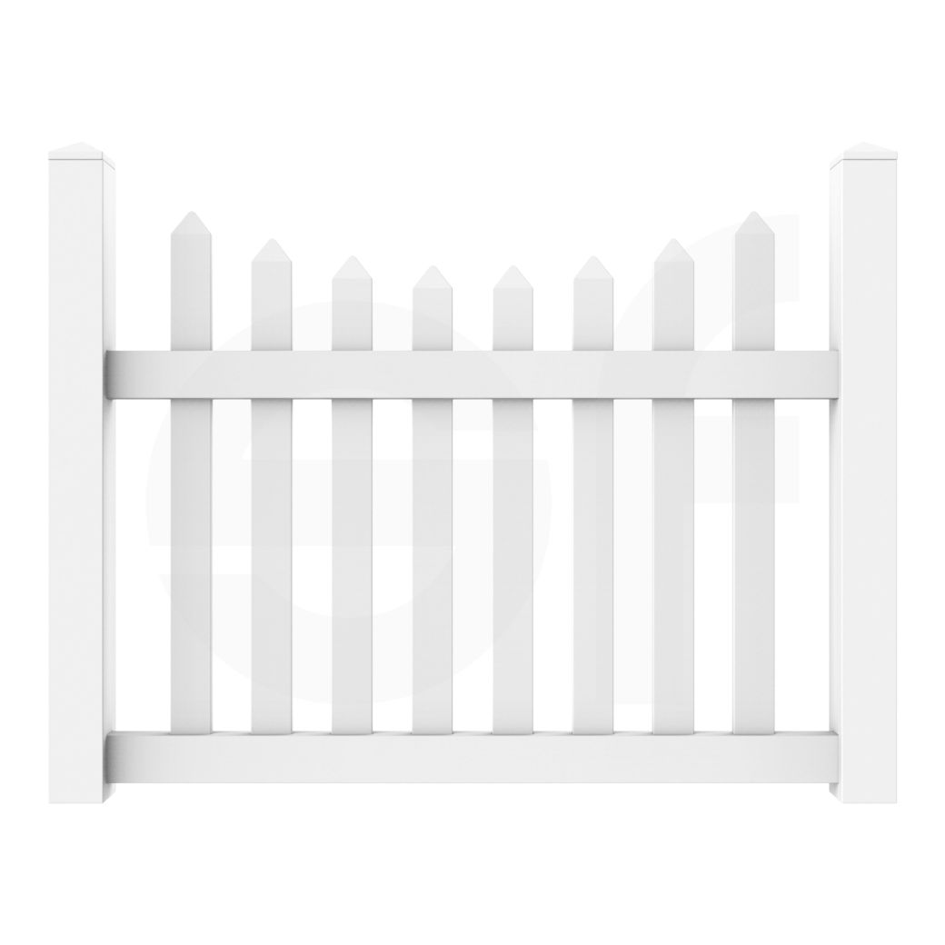 Scalloped 3 - 4 - 5 ft. W x 4 ft. H White Vinyl Picket Fence Gate - Simple Fencing