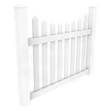Load image into Gallery viewer, Scalloped 5 ft. W x 4 ft. H White Vinyl Fence Gate - Isometric View by Simple Fencing | simplefencing.co.uk