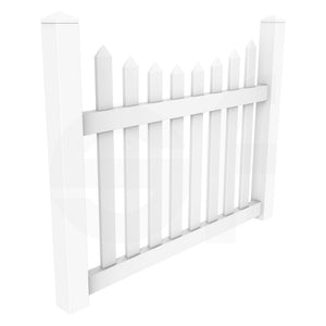 Scalloped 5 ft. W x 4 ft. H White Vinyl Fence Gate - Isometric View by Simple Fencing | simplefencing.co.uk
