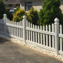 Load image into Gallery viewer, Scalloped 6 ft. W x 3 ft. H Picket Fence Panel - Installation 3 | simplefencing.co.uk