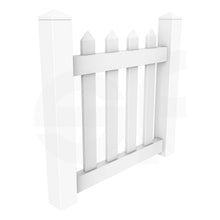 Load image into Gallery viewer, Straight 3 ft. W x 3 ft. H White Vinyl Picket Fence Gate - Isometric View by Simple Fencing | simplefencing.co.uk
