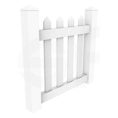 Straight 3 ft. W x 3 ft. H White Vinyl Picket Fence Gate - Isometric View by Simple Fencing | simplefencing.co.uk