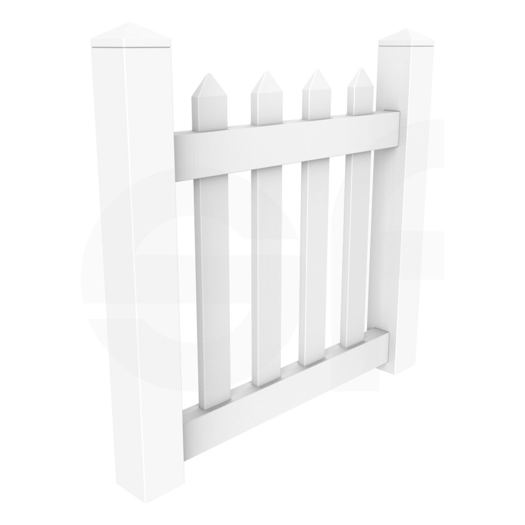 Straight 3 ft. W x 3 ft. H White Vinyl Picket Fence Gate - Isometric View by Simple Fencing | simplefencing.co.uk