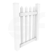 Load image into Gallery viewer, Straight 3 ft. W x 4 ft. H White Vinyl Picket Fence Gate - Isometric View by Simple Fencing | simplefencing.co.uk