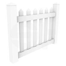 Load image into Gallery viewer, Straight 4 ft. W x 3 ft. H White Vinyl Picket Fence Gate - Isometric View by Simple Fencing | simplefencing.co.uk