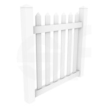 Load image into Gallery viewer, Straight 4 ft. W x 4 ft. H White Vinyl Picket Fence Gate - Isometric View by Simple Fencing | simplefencing.co.uk