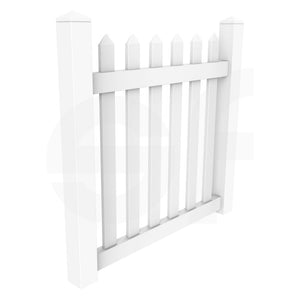 Straight 4 ft. W x 4 ft. H White Vinyl Picket Fence Gate - Isometric View by Simple Fencing | simplefencing.co.uk