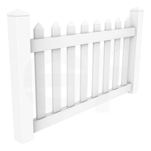 Straight 5 ft. W x 3 ft. H White Vinyl Picket Fence Gate - Isometric View by Simple Fencing | simplefencing.co.uk