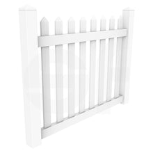 Load image into Gallery viewer, Straight 5 ft. W x 4 ft. H White Vinyl Picket Fence Gate - Isometric View by Simple Fencing | simplefencing.co.uk