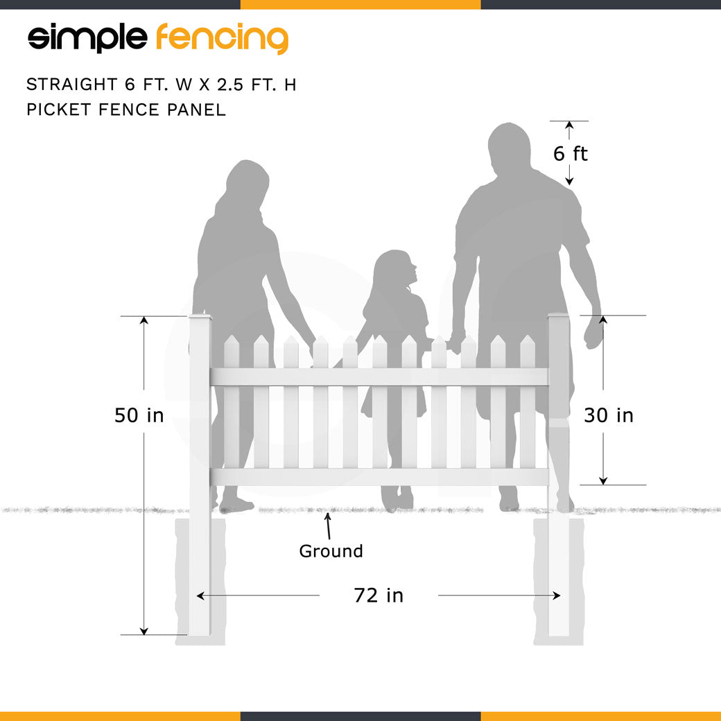 Classic Straight Top Picket Fence Panel | 6ft x 2.5ft (183cm x 76cm) - Simple Fencing